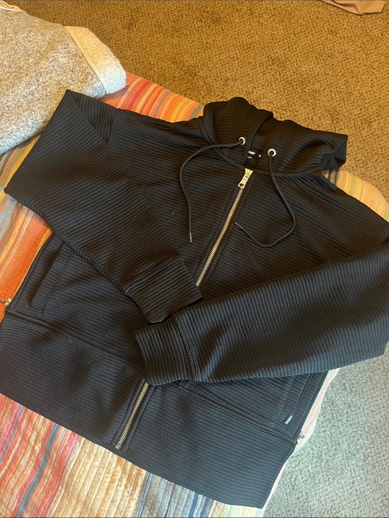 Dkny Tops - Dkny Women's Black Ribbed Half-Zip Hoodie